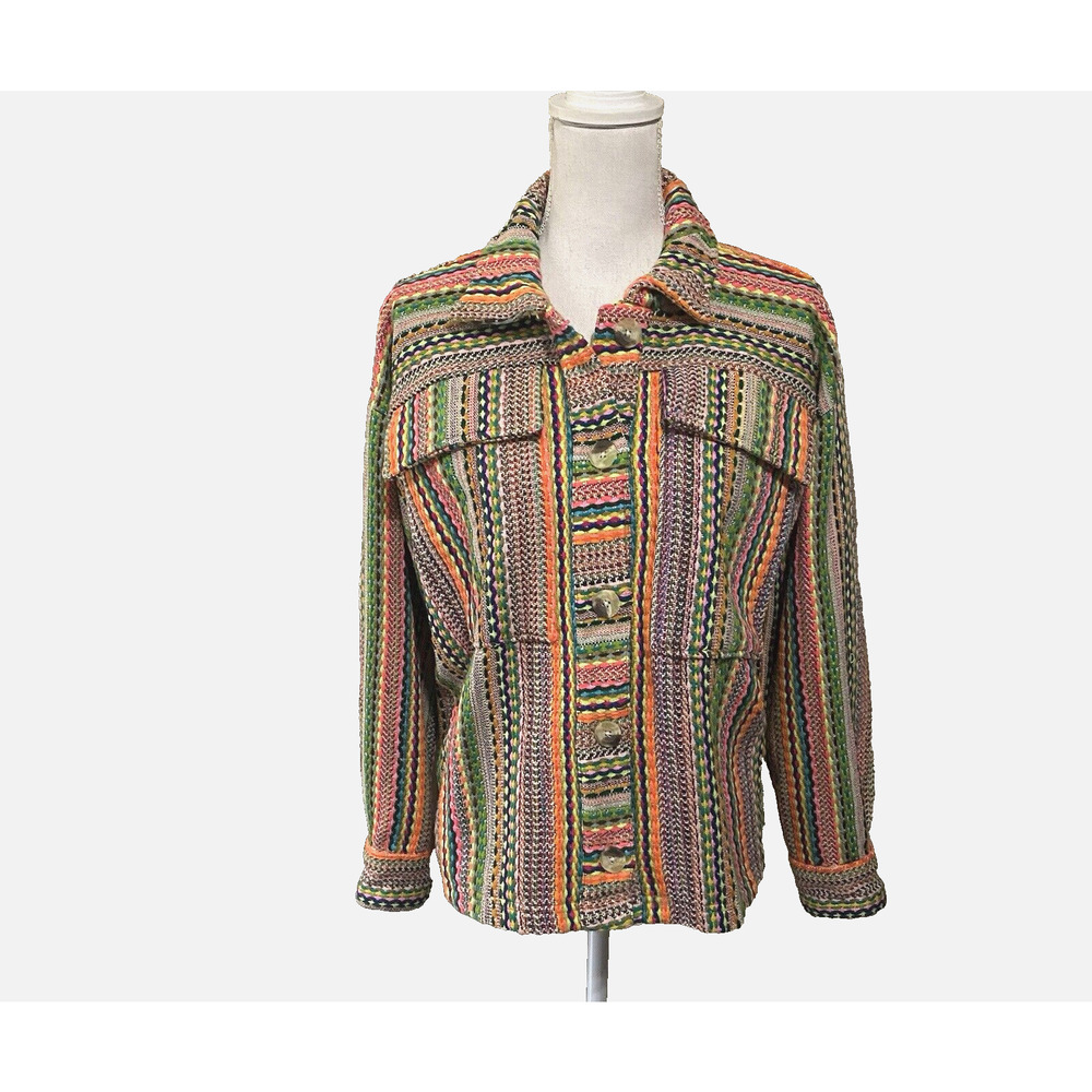 Ivy Jane Embroidered Jacket‎ Womens Sz S Multicolor Striped Oversize Pockets